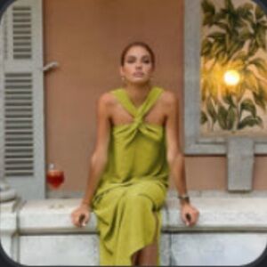 Commense cross halter split long dress